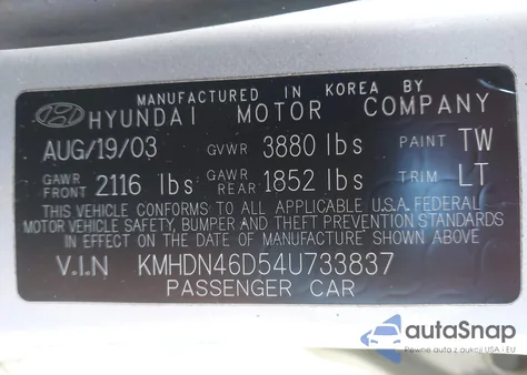 2004 Hyundai Elantra Gls/Gt из США, поврежденный, VIN KMHDN46D54U733837